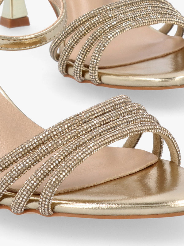 Icris Gold Metallic Strappy Mid Heel Sandals