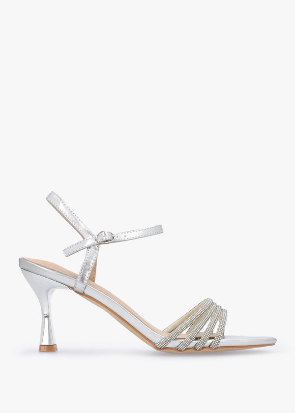 Icris Silver Metallic Strappy Mid Heel Sandals
