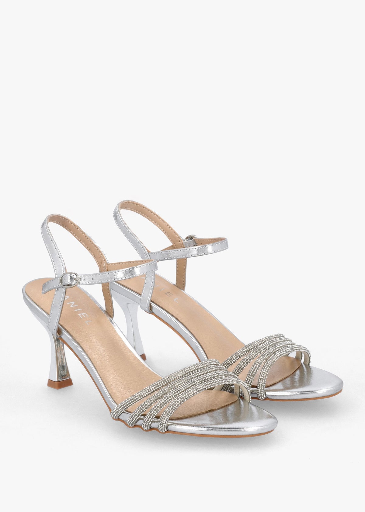 Icris Silver Metallic Strappy Mid Heel Sandals