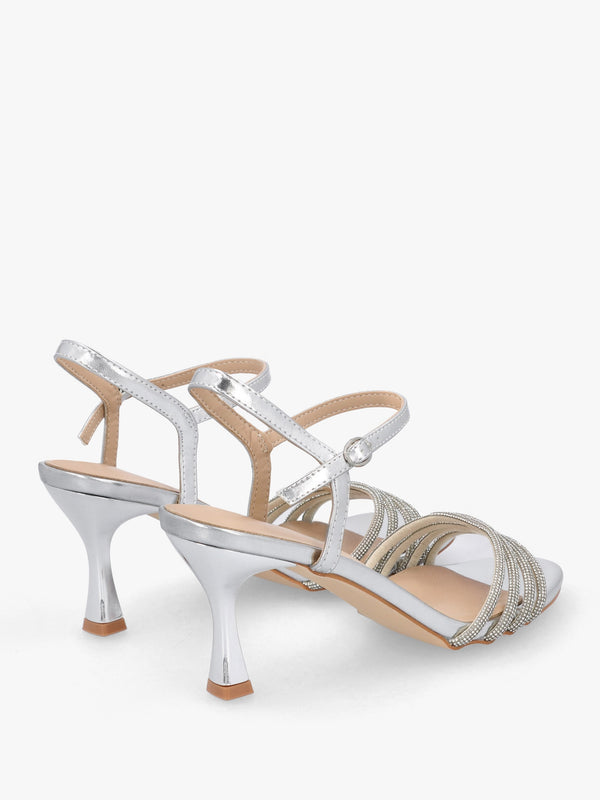 Icris Silver Metallic Strappy Mid Heel Sandals