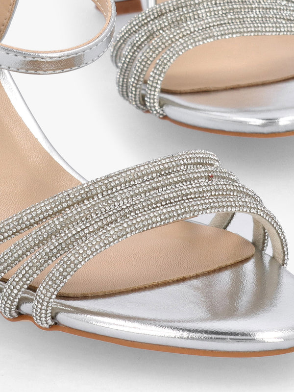 Icris Silver Metallic Strappy Mid Heel Sandals