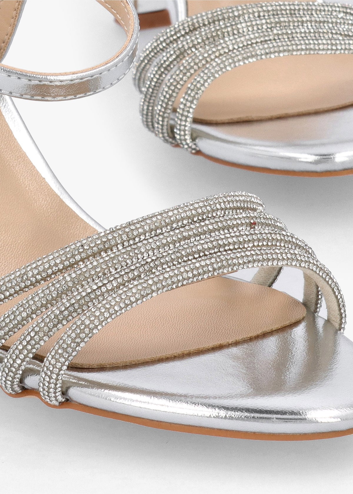 Icris Silver Metallic Strappy Mid Heel Sandals