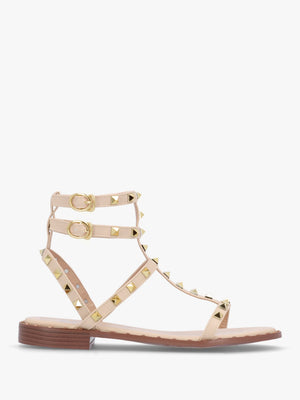 Cuboid Beige Studded Gladiator Sandals