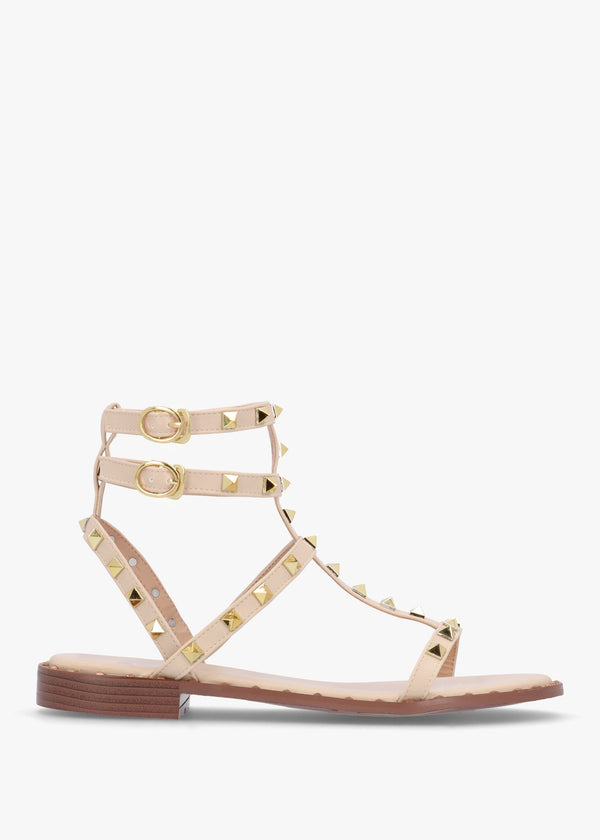 Cuboid Beige Studded Gladiator Sandals