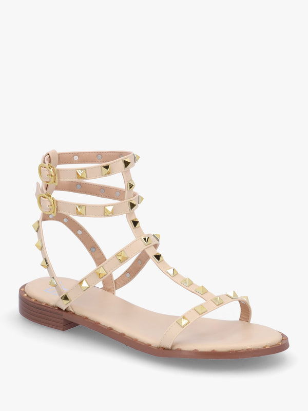 Cuboid Beige Studded Gladiator Sandals