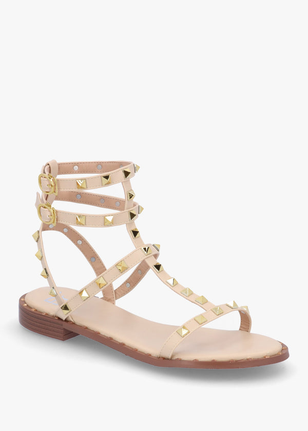 Cuboid Beige Studded Gladiator Sandals