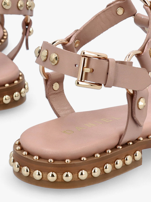 Everlast Nude Leather T Bar Studded Sandals