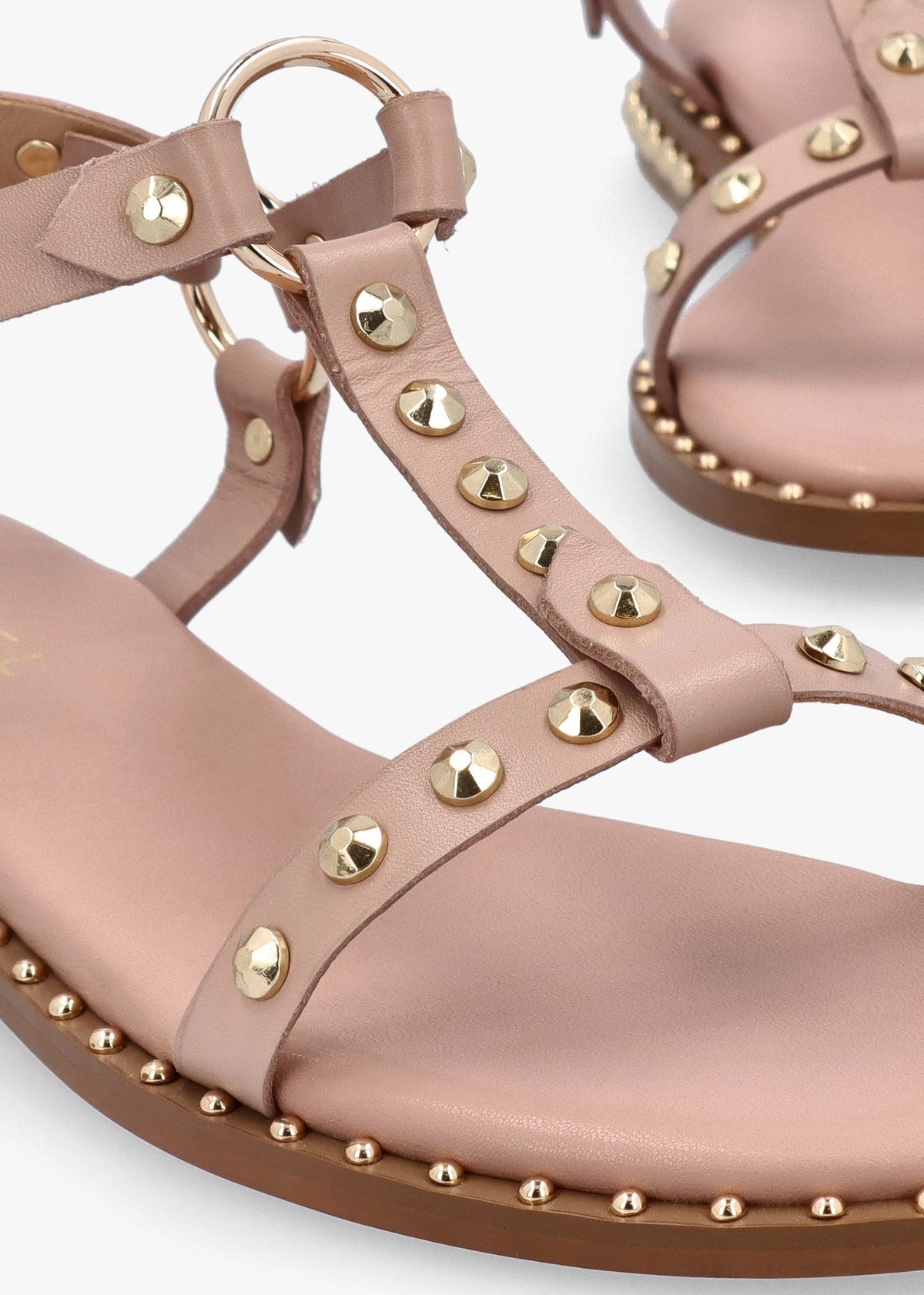 Everlast Nude Leather T Bar Studded Sandals