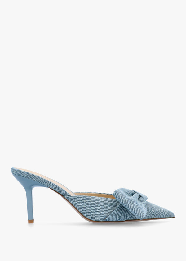 Erose Denim Bow Heel Mules
