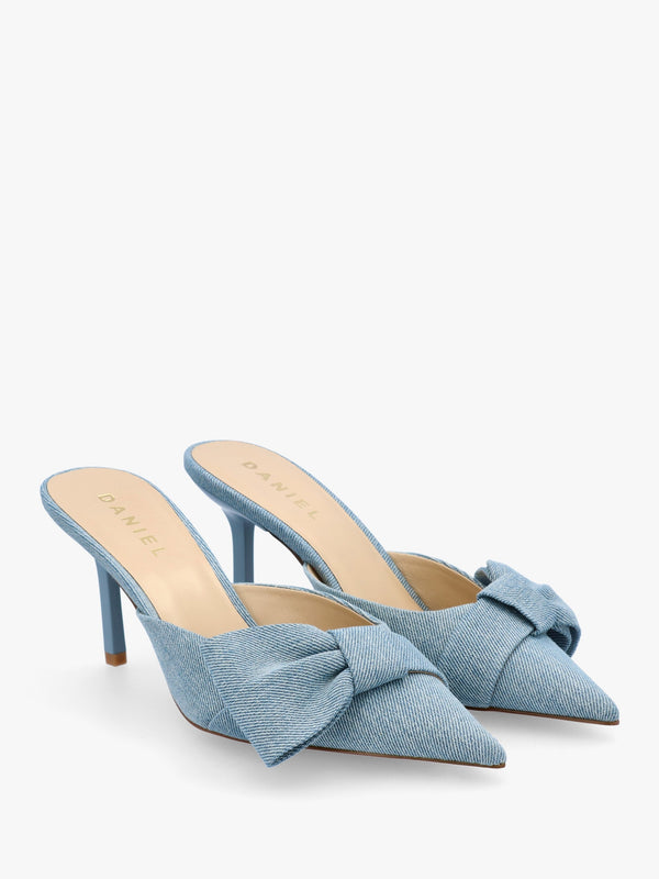 Erose Denim Bow Heel Mules