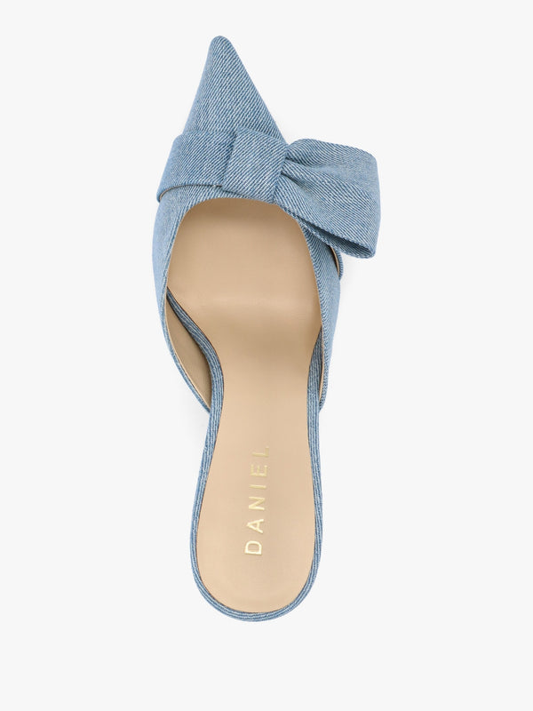 Erose Denim Bow Heel Mules