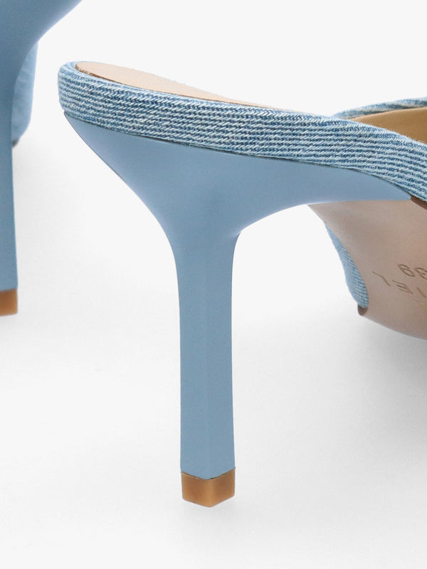Erose Denim Bow Heel Mules