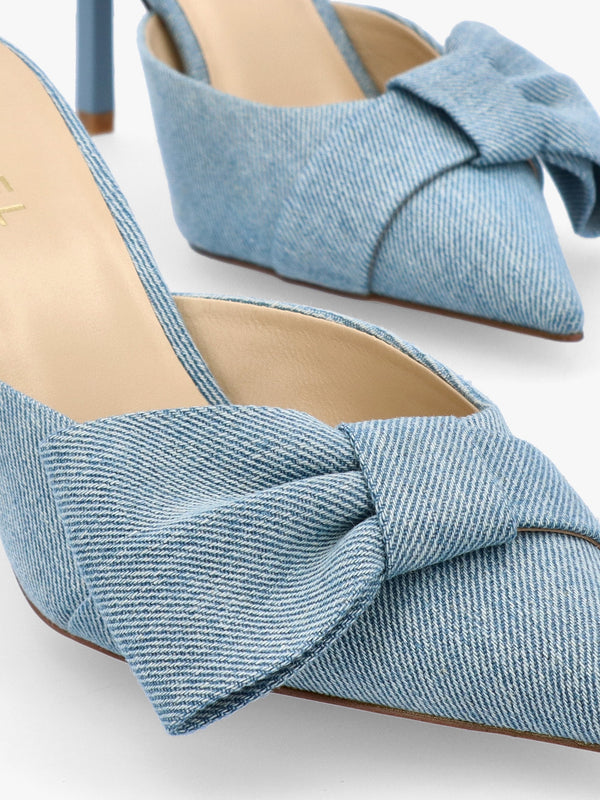Erose Denim Bow Heel Mules