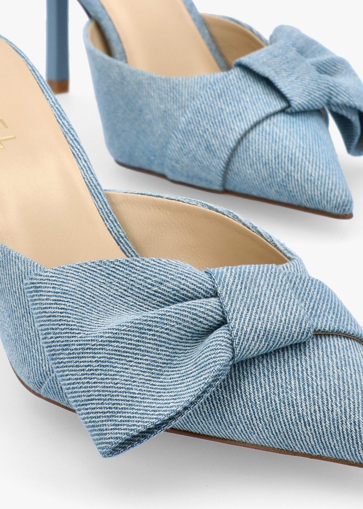 Erose Denim Bow Heel Mules