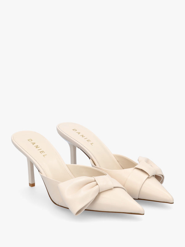 Erose Cream Leather Bow Heel Mules