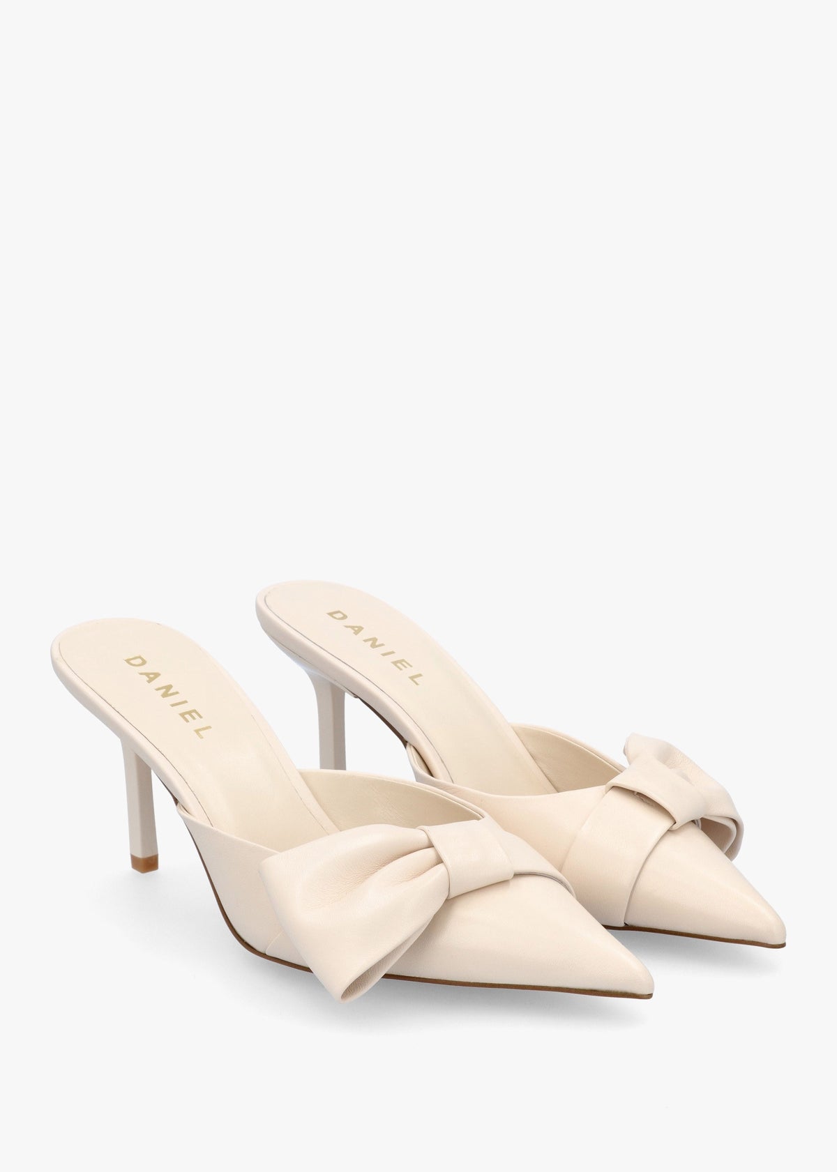 Erose Cream Leather Bow Heel Mules