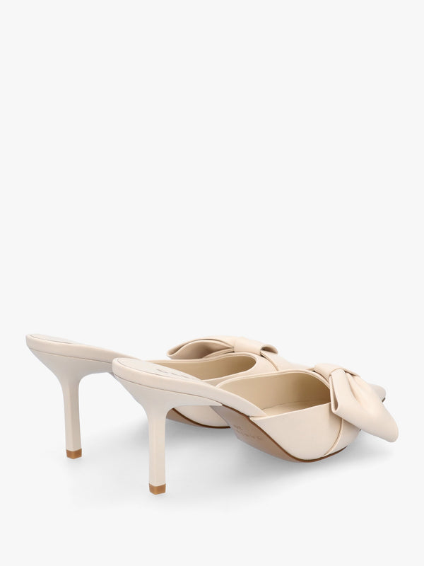 Erose Cream Leather Bow Heel Mules