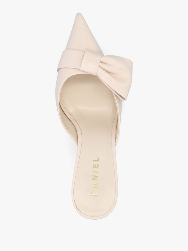 Erose Cream Leather Bow Heel Mules
