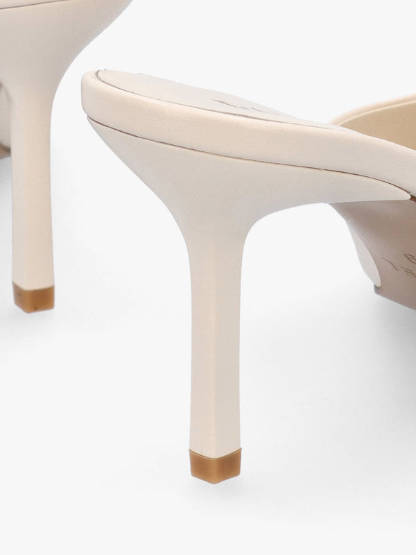 Erose Cream Leather Bow Heel Mules