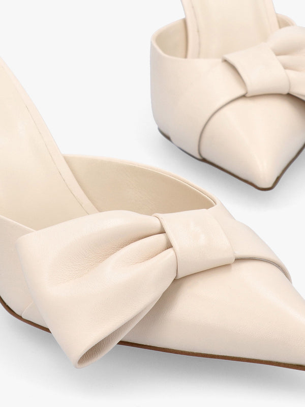 Erose Cream Leather Bow Heel Mules