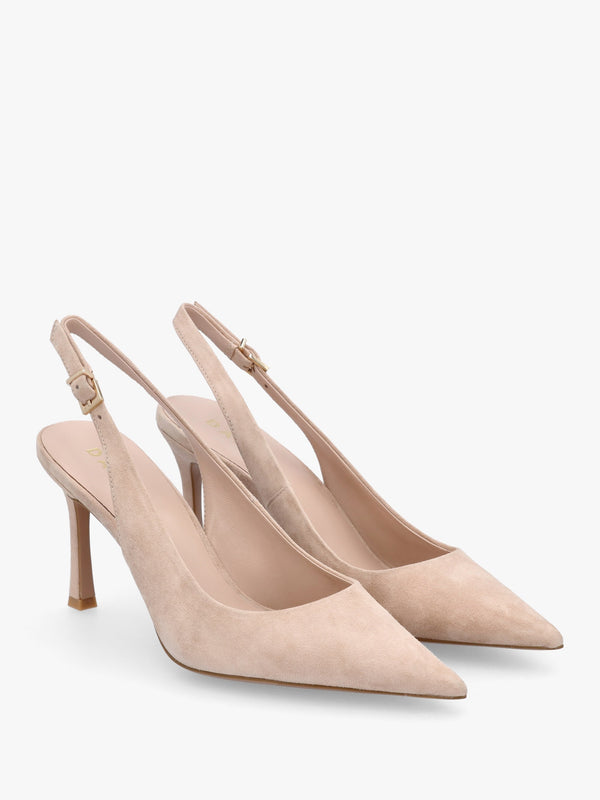 Enjoy Nude Suede Mid Heel Sling Back Court Shoes