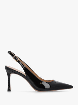 Enjoy Black Patent Leather Mid Heel Sling Back Court Shoes