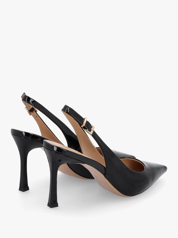 Enjoy Black Patent Leather Mid Heel Sling Back Court Shoes