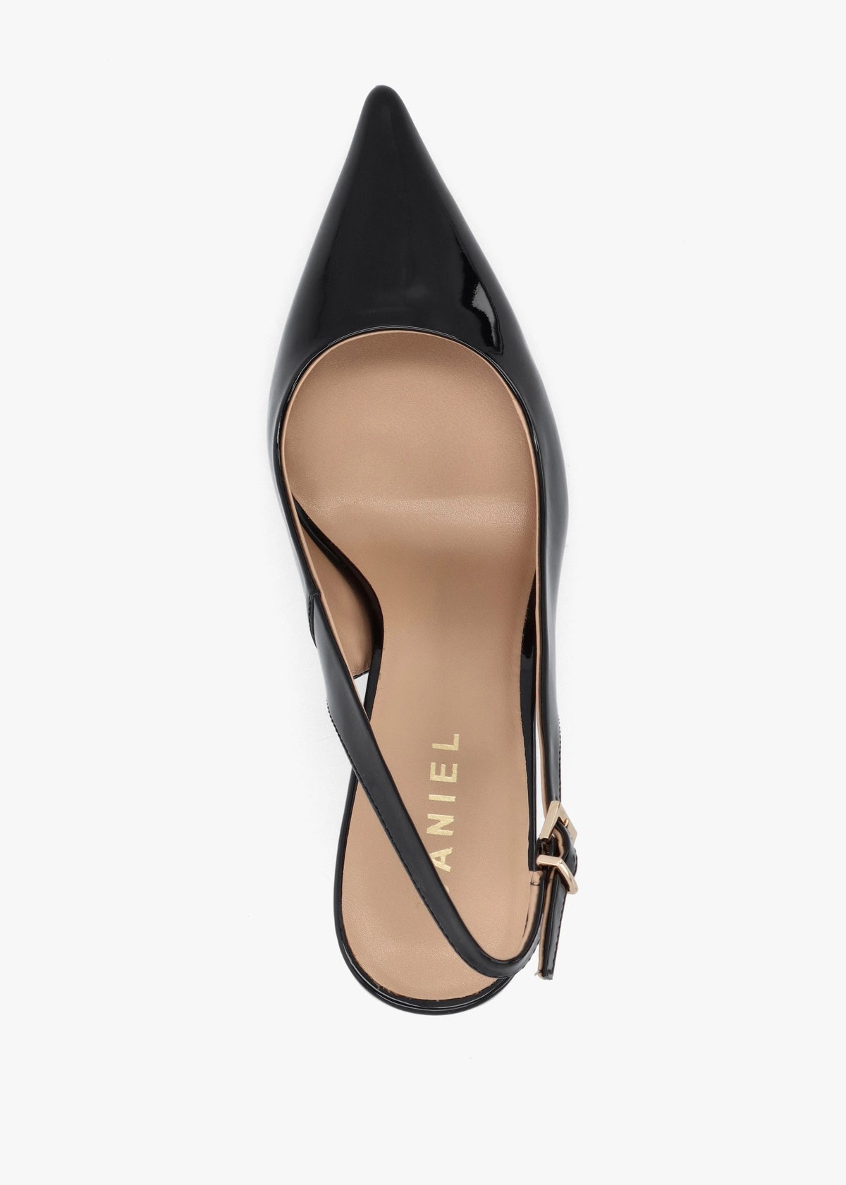Enjoy Black Patent Leather Mid Heel Sling Back Court Shoes