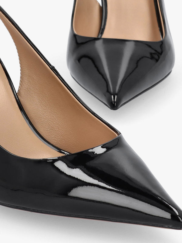 Enjoy Black Patent Leather Mid Heel Sling Back Court Shoes