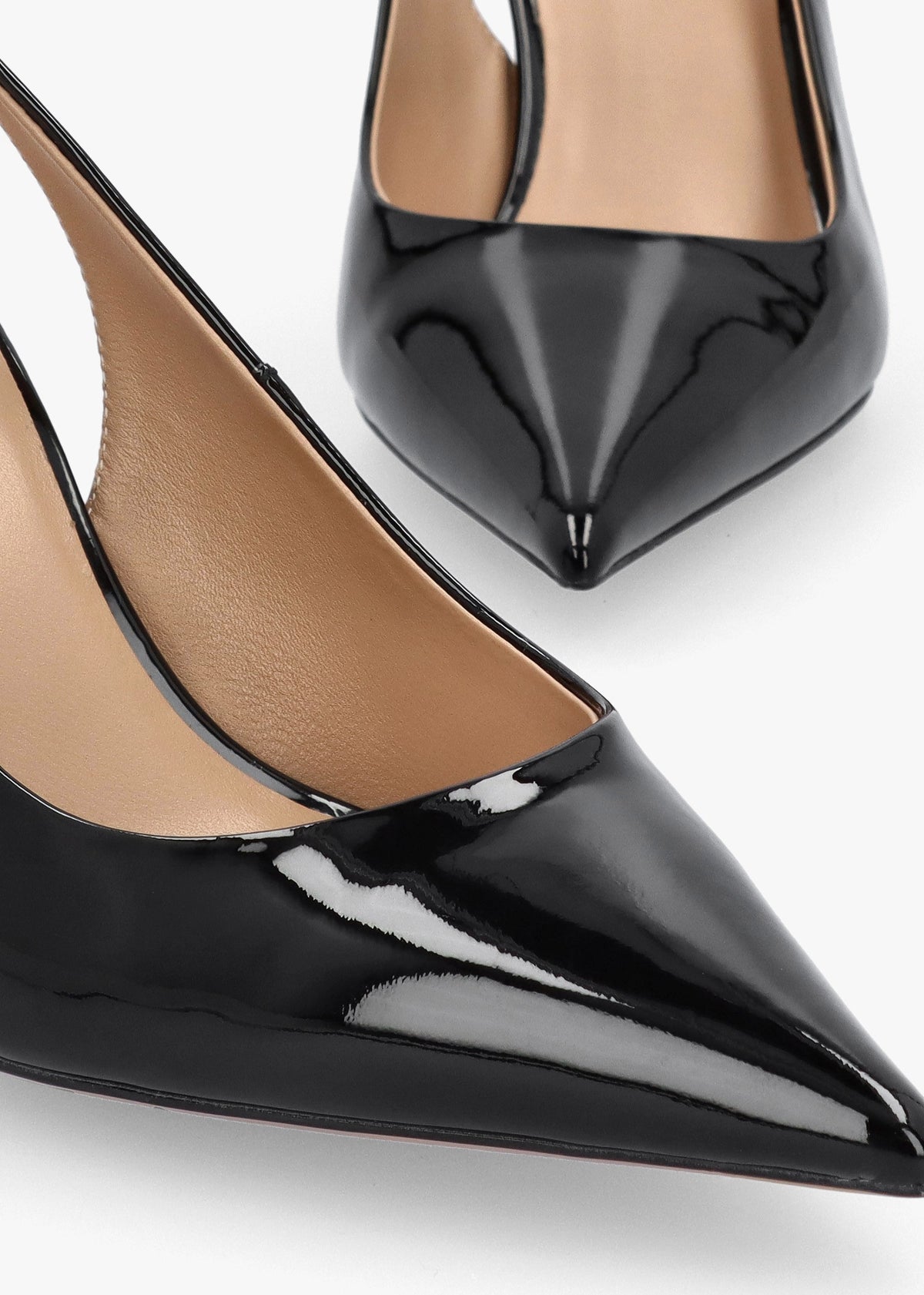 Enjoy Black Patent Leather Mid Heel Sling Back Court Shoes