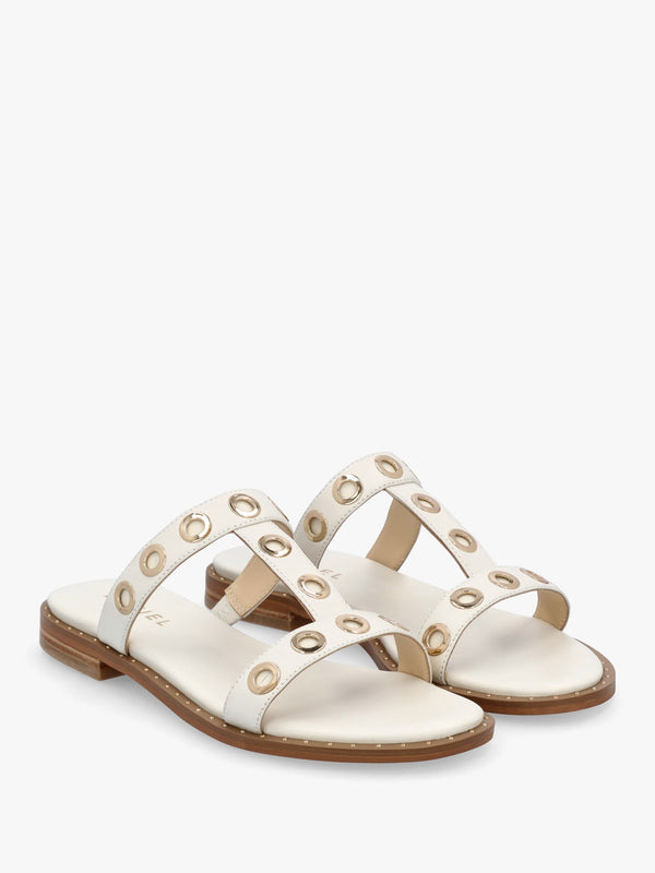Elope White Leather H Band Eyelet Mules