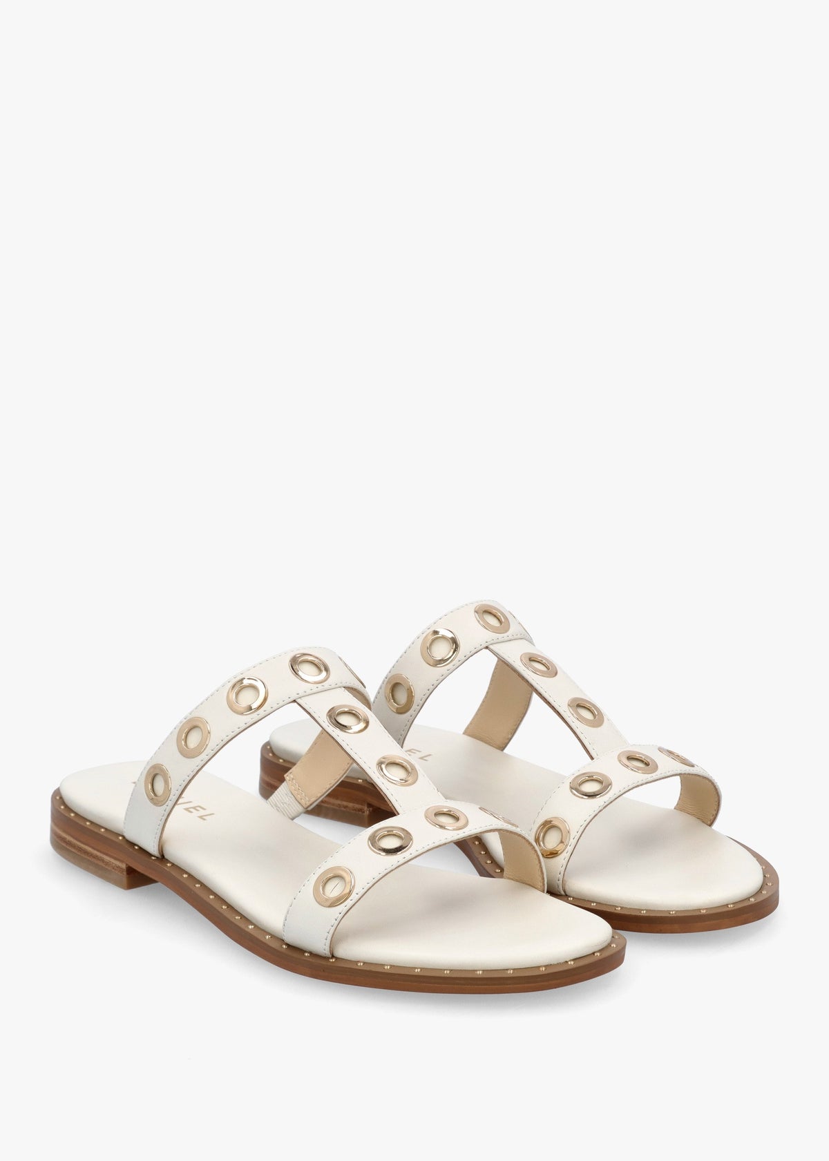 Elope White Leather H Band Eyelet Mules