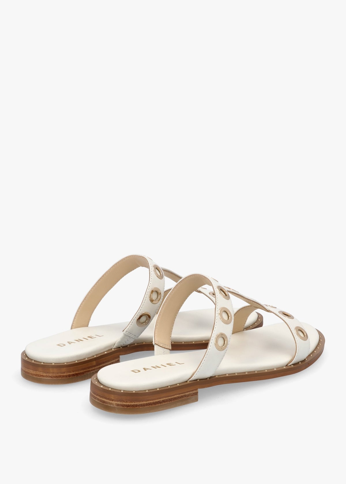 Elope White Leather H Band Eyelet Mules