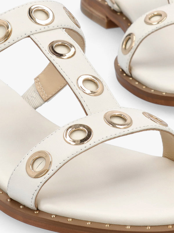 Elope White Leather H Band Eyelet Mules
