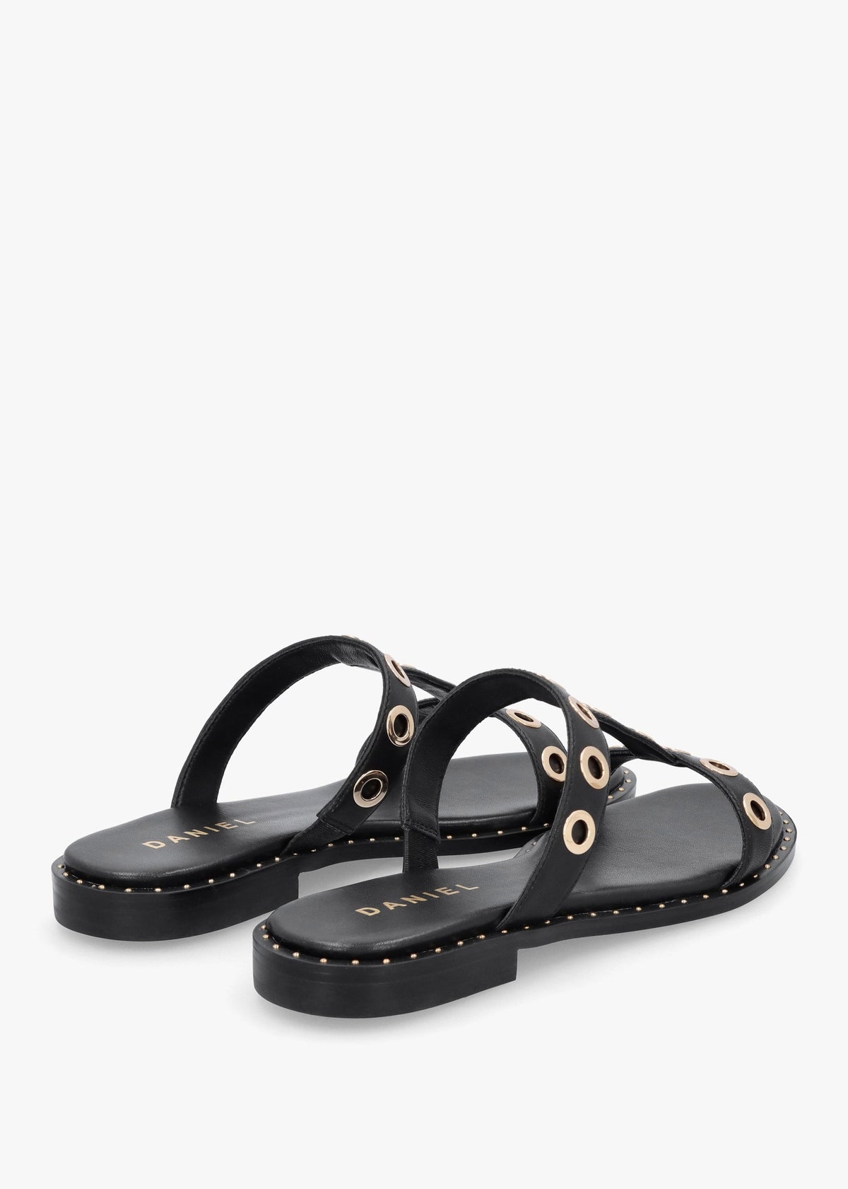 Elope Black Leather H Band Eyelet Mules