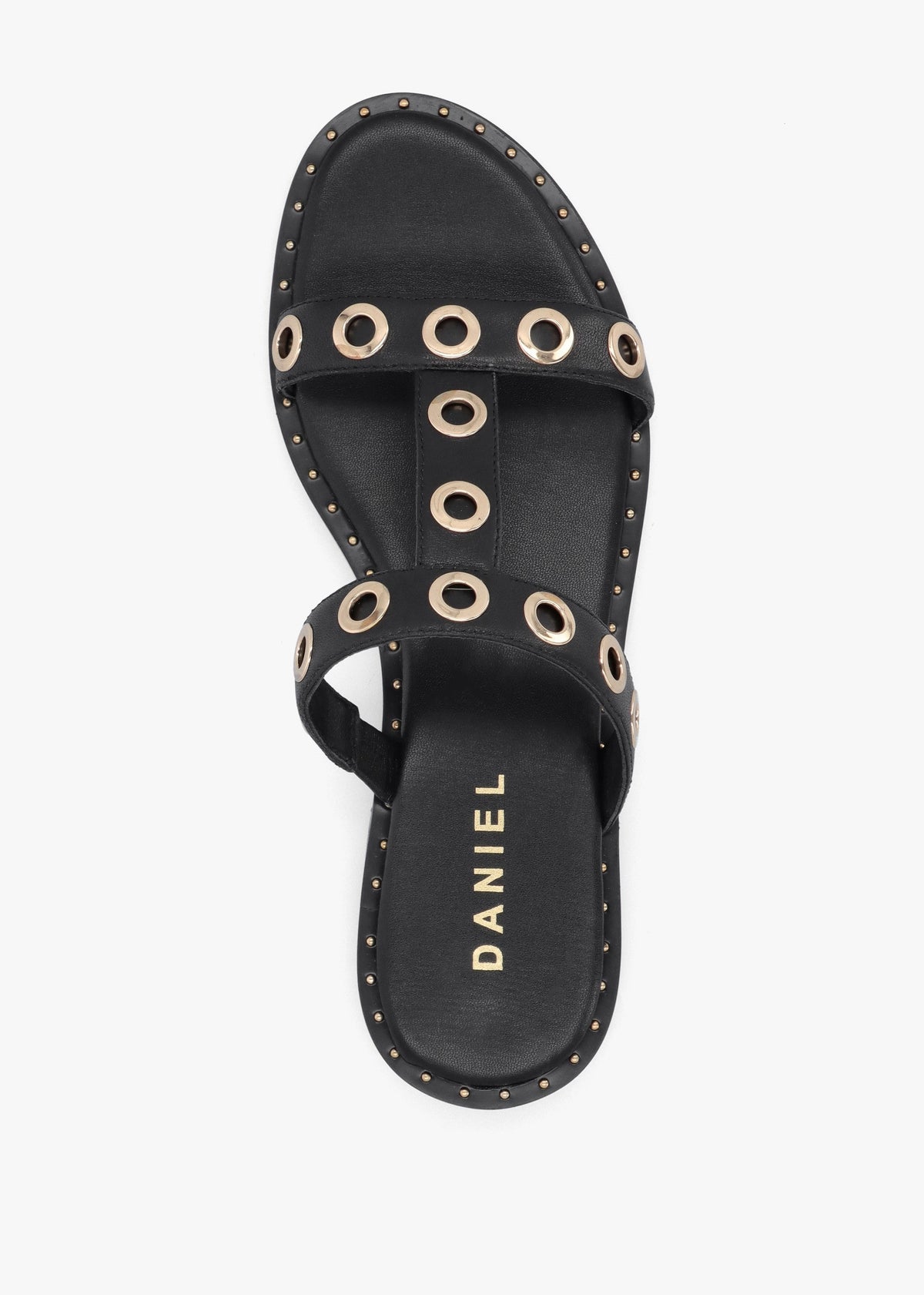 Elope Black Leather H Band Eyelet Mules