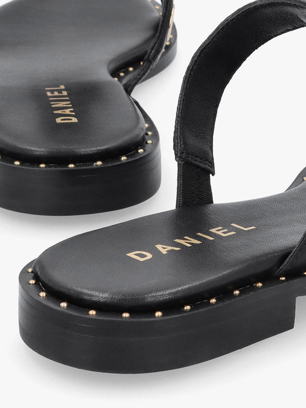 Elope Black Leather H Band Eyelet Mules