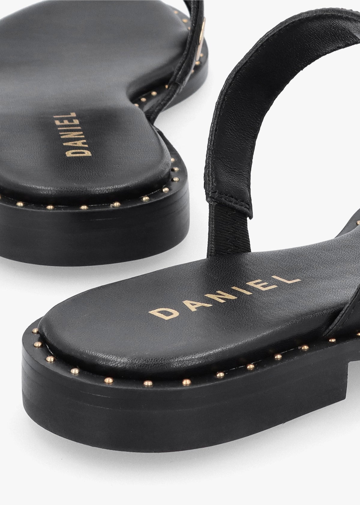 Elope Black Leather H Band Eyelet Mules