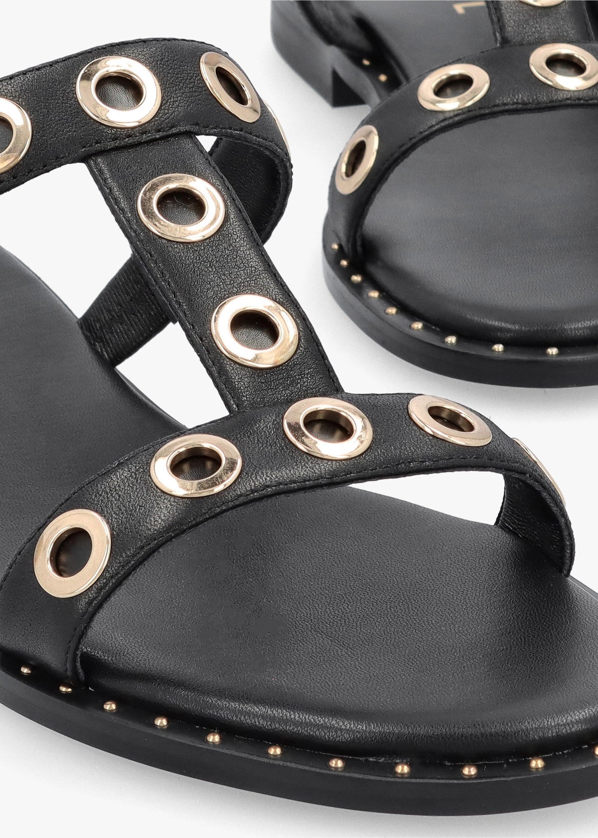 Elope Black Leather H Band Eyelet Mules