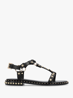 Everlast Black Leather T Bar Studded Sandals