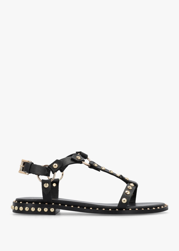 Everlast Black Leather T Bar Studded Sandals
