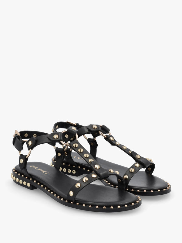 Everlast Black Leather T Bar Studded Sandals