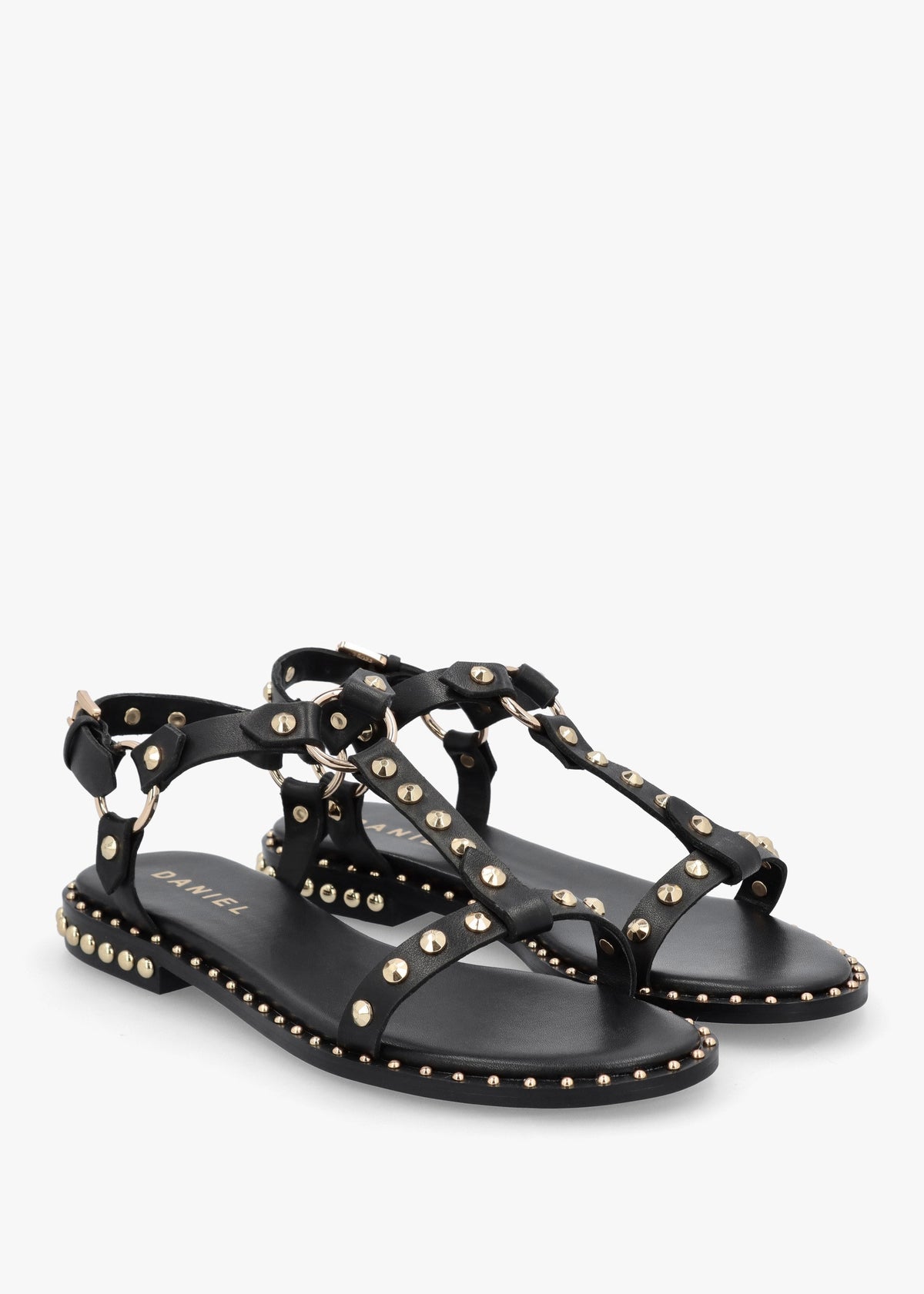 Everlast Black Leather T Bar Studded Sandals