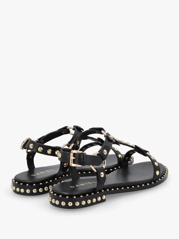 Everlast Black Leather T Bar Studded Sandals