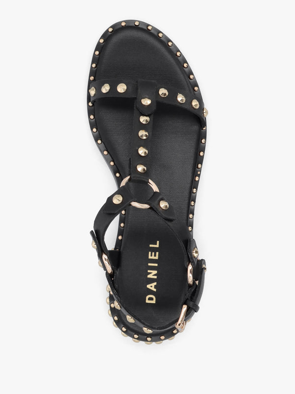 Everlast Black Leather T Bar Studded Sandals