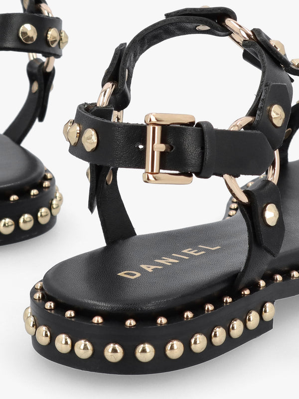 Everlast Black Leather T Bar Studded Sandals