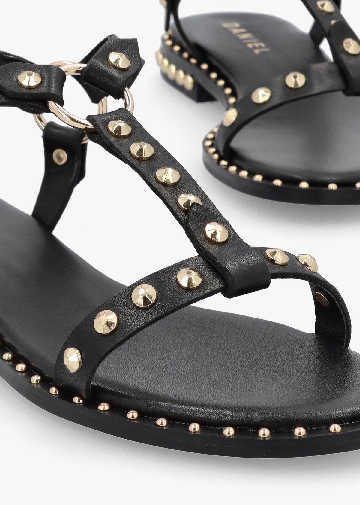 Everlast Black Leather T Bar Studded Sandals
