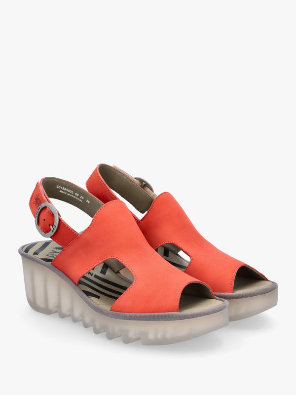 Baif Devil Red Nubuck Leather Mid Wedge Sandals
