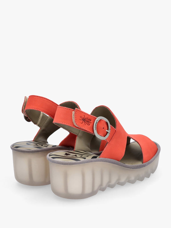 Baif Devil Red Nubuck Leather Mid Wedge Sandals