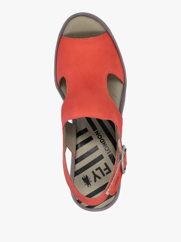 Baif Devil Red Nubuck Leather Mid Wedge Sandals